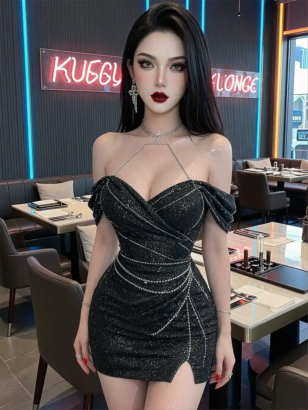 Fictional AI character featured on the third landing page, in a doorway